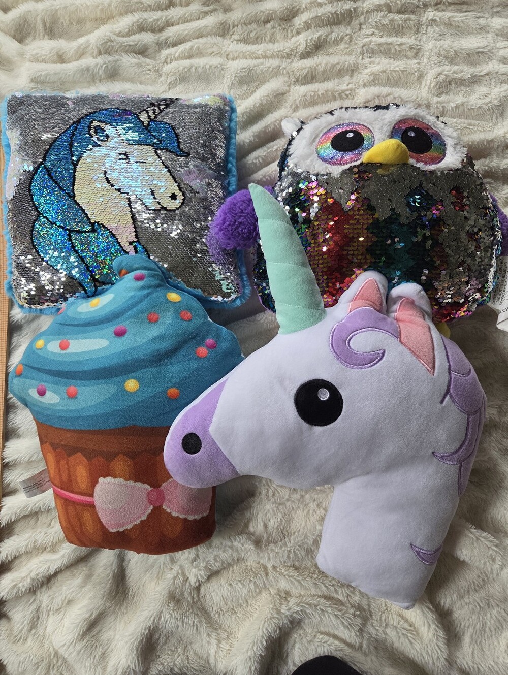 Plush Unicorn Head Pillow - Lavender and Mint Kids Accessory Owl Cupcake